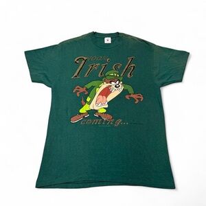 Vintage 1995 single stitch Tasmanian devil double sided 100% Irish tee green L
